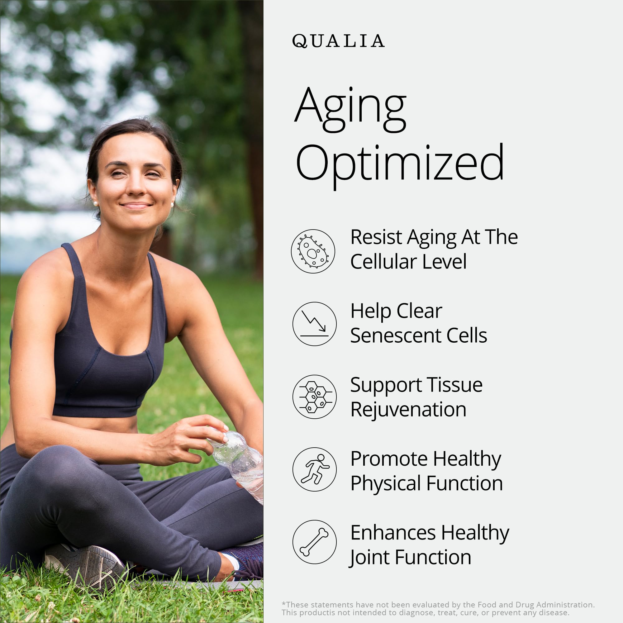 Qualia Life Sciences etiqueta con lista de ingredientes para transparencia