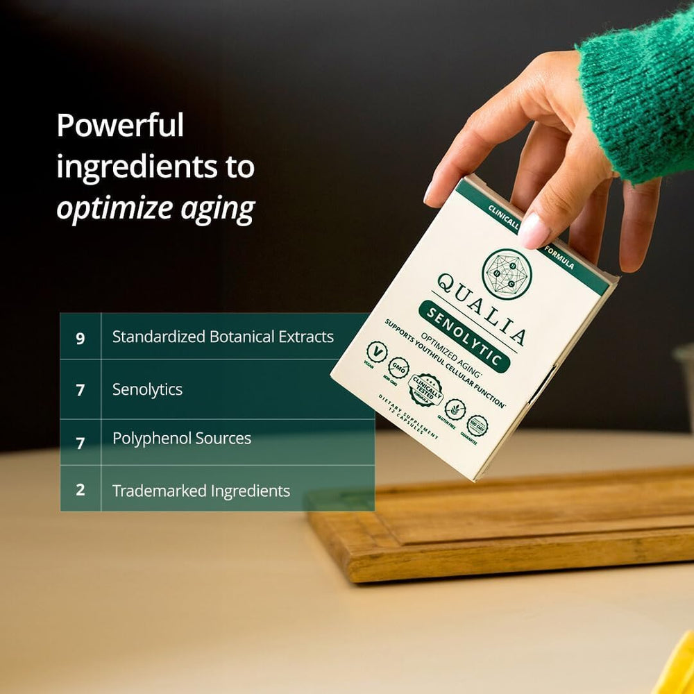 Qualia Life Sciences cápsula en mano para apreciar tamaño y dosificación