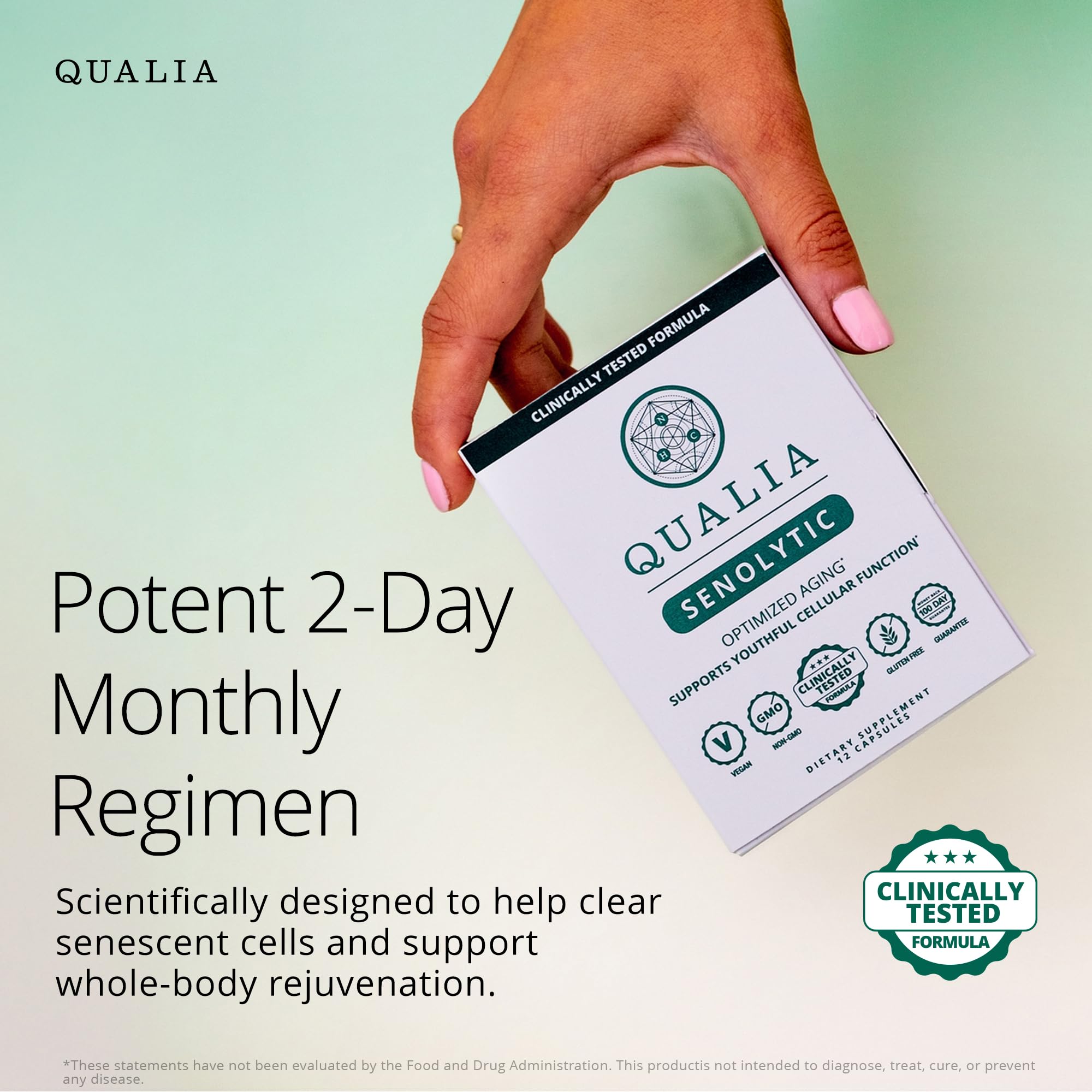 Qualia Life Sciences cápsula en primer plano que muestra acabado y pureza