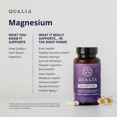 Qualia primer plano de magnesio glicinato destacando absorción suave