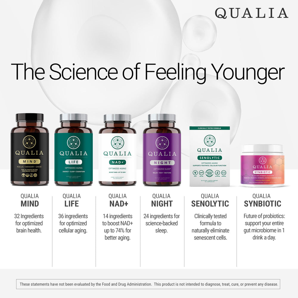 QUALIA LIFE SCIENCES botella abierta con cápsulas, facilita uso diario conveniente