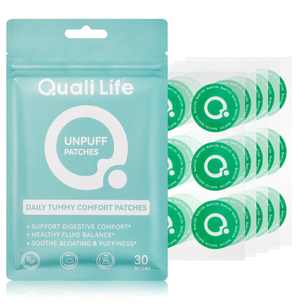 QualiLife paquete de Unpuff Patches mostrando diseño y cantidad útil