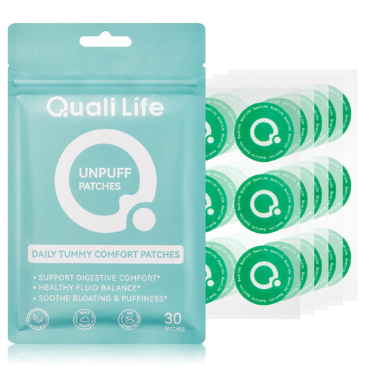 QualiLife paquete de Unpuff Patches mostrando diseño y cantidad útil