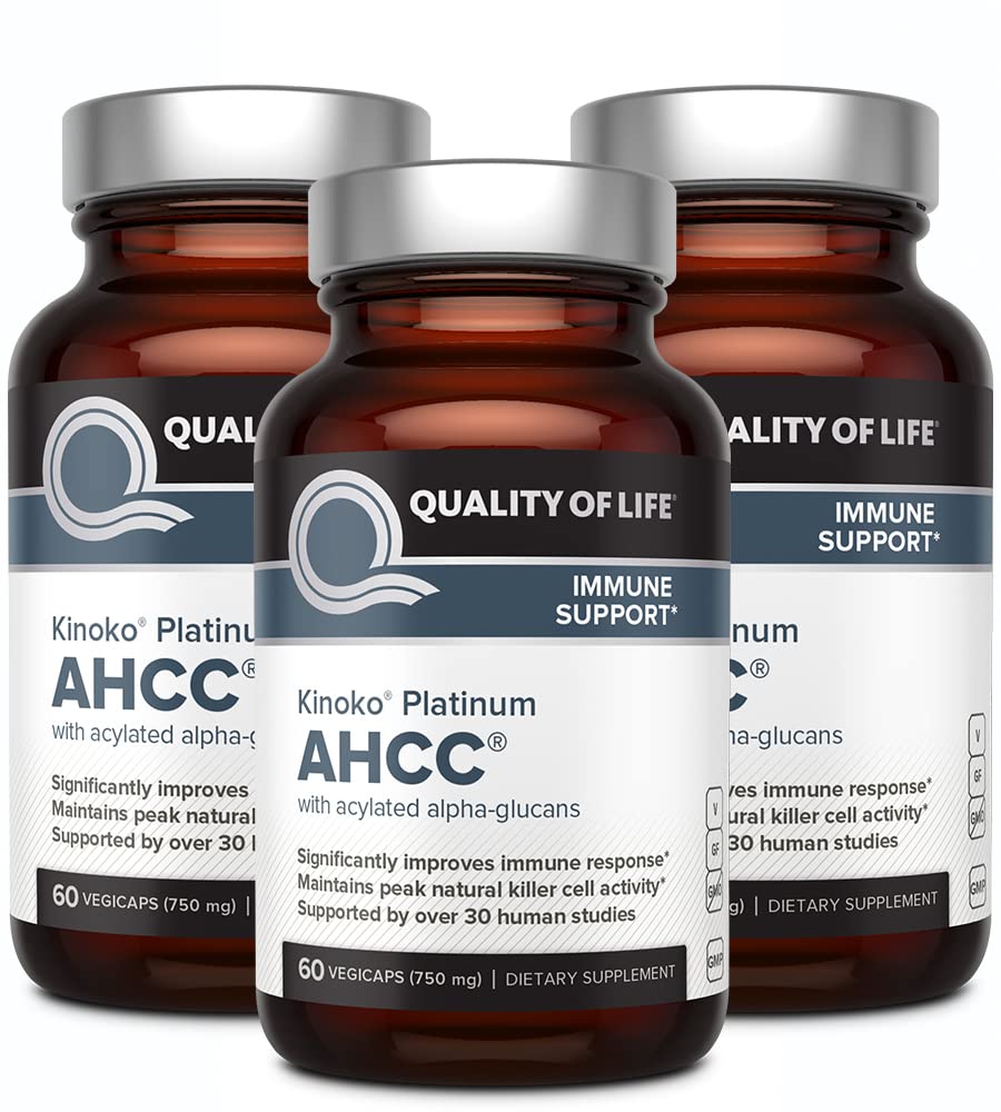 Quality of Life frasco frontal del pack de 3 que muestra la etiqueta y beneficios