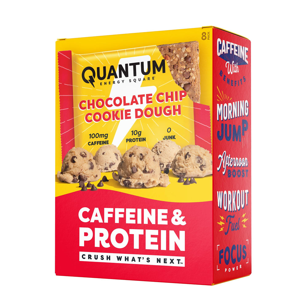 Quantum Energy Squares empaque frontal mostrando sabor cookie dough y beneficio energético