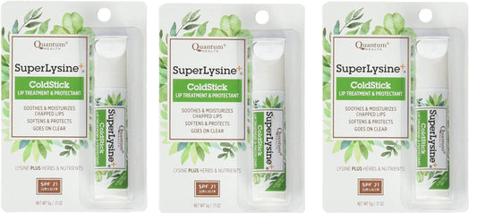 Quantum Super Lysine ColdStick frente del empaque mostrando protección SPF y beneficio hidratante
