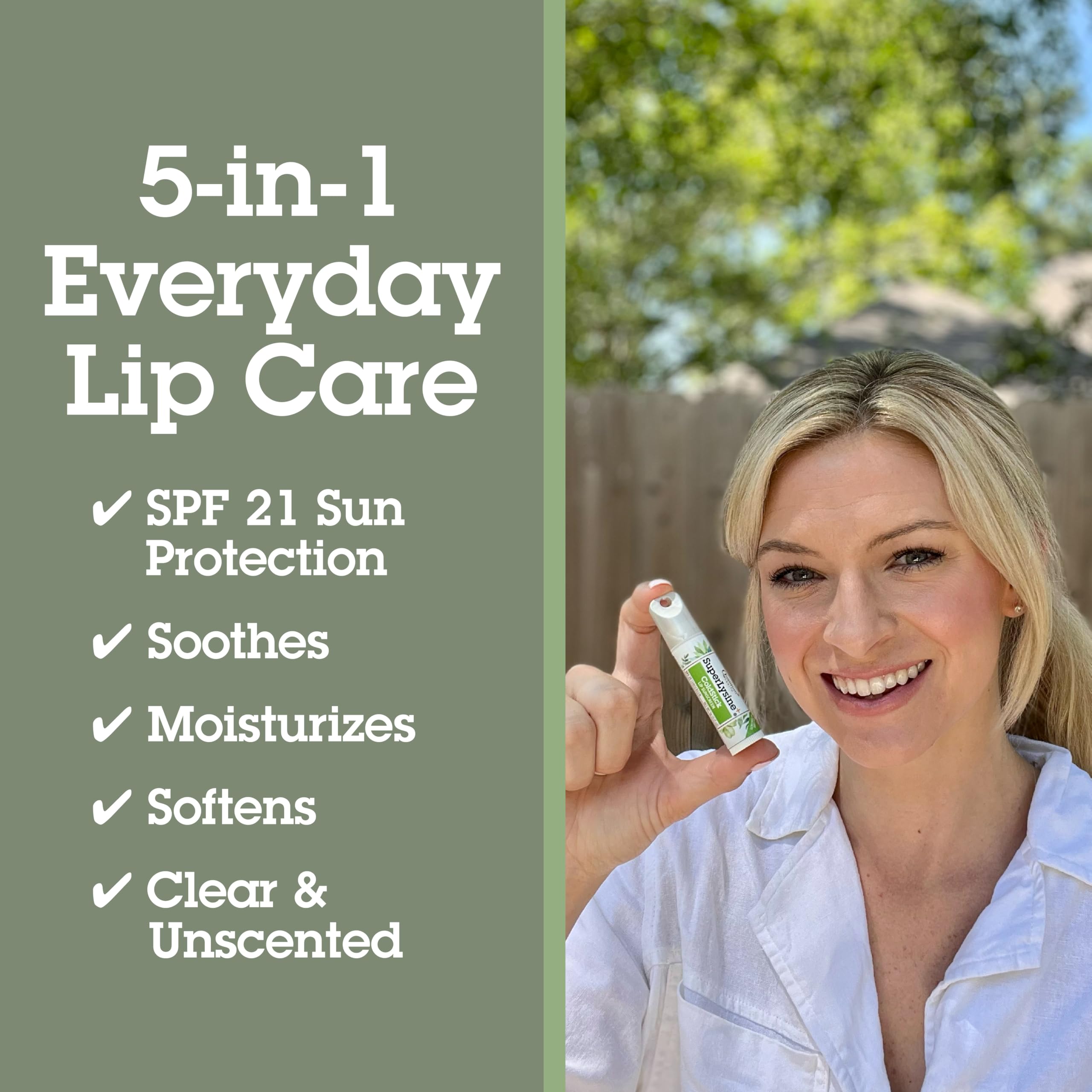 Aplicación del Quantum SuperLysine en labios, alivio inmediato y protección solar