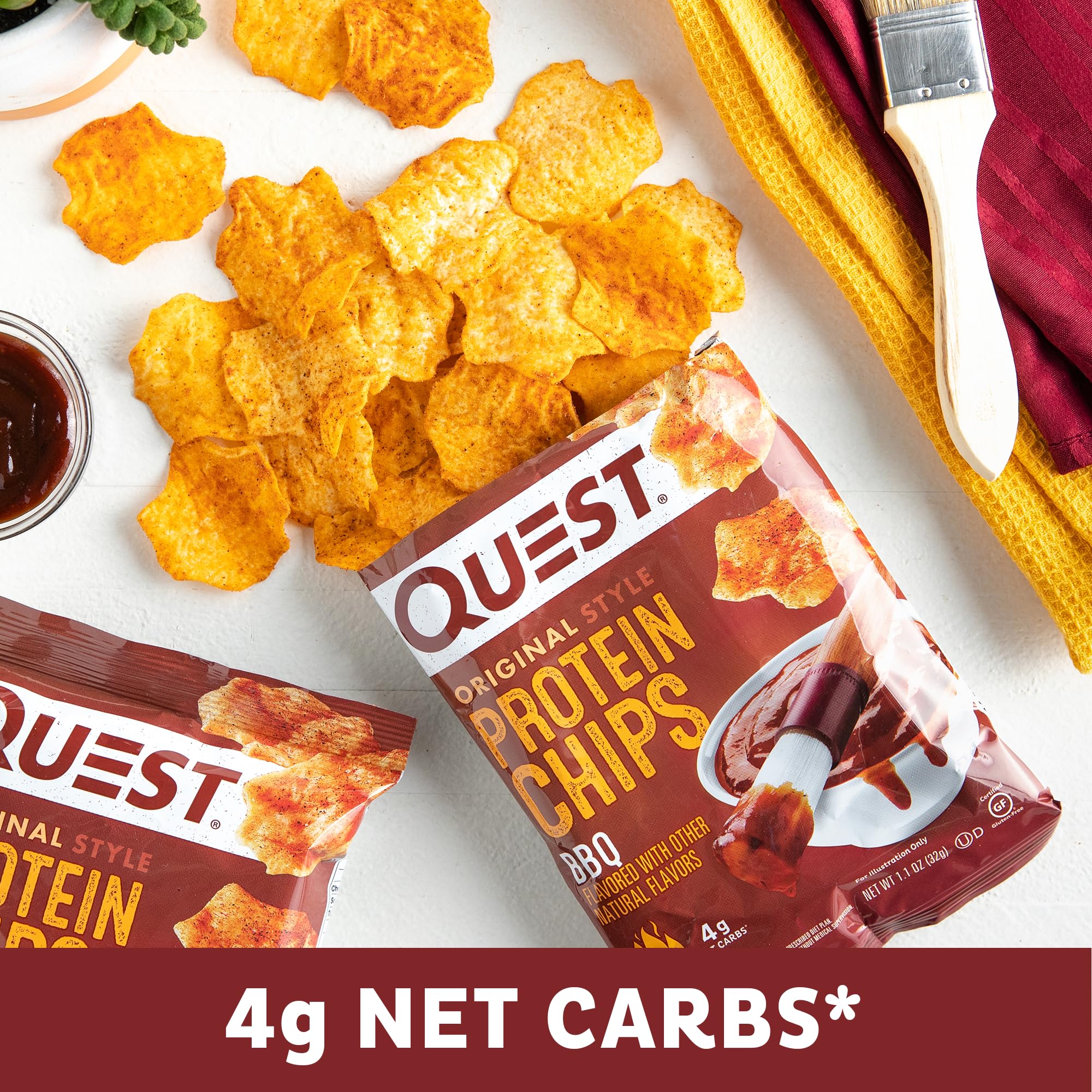 Quest chips BBQ en un bol listos para comer, ideal como snack proteico