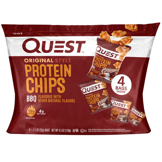 Quest chips BBQ frente del empaque mostrando porción individual y conveniencia
