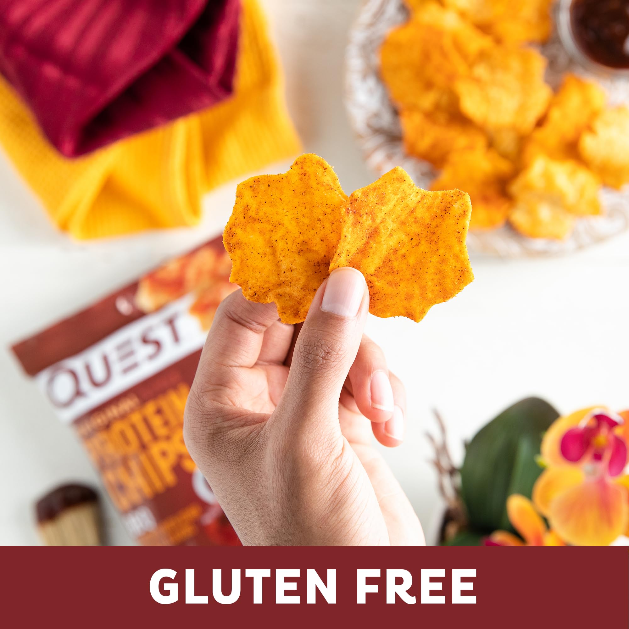 Quest chips BBQ etiqueta nutricional mostrando 19 g proteína y datos clave