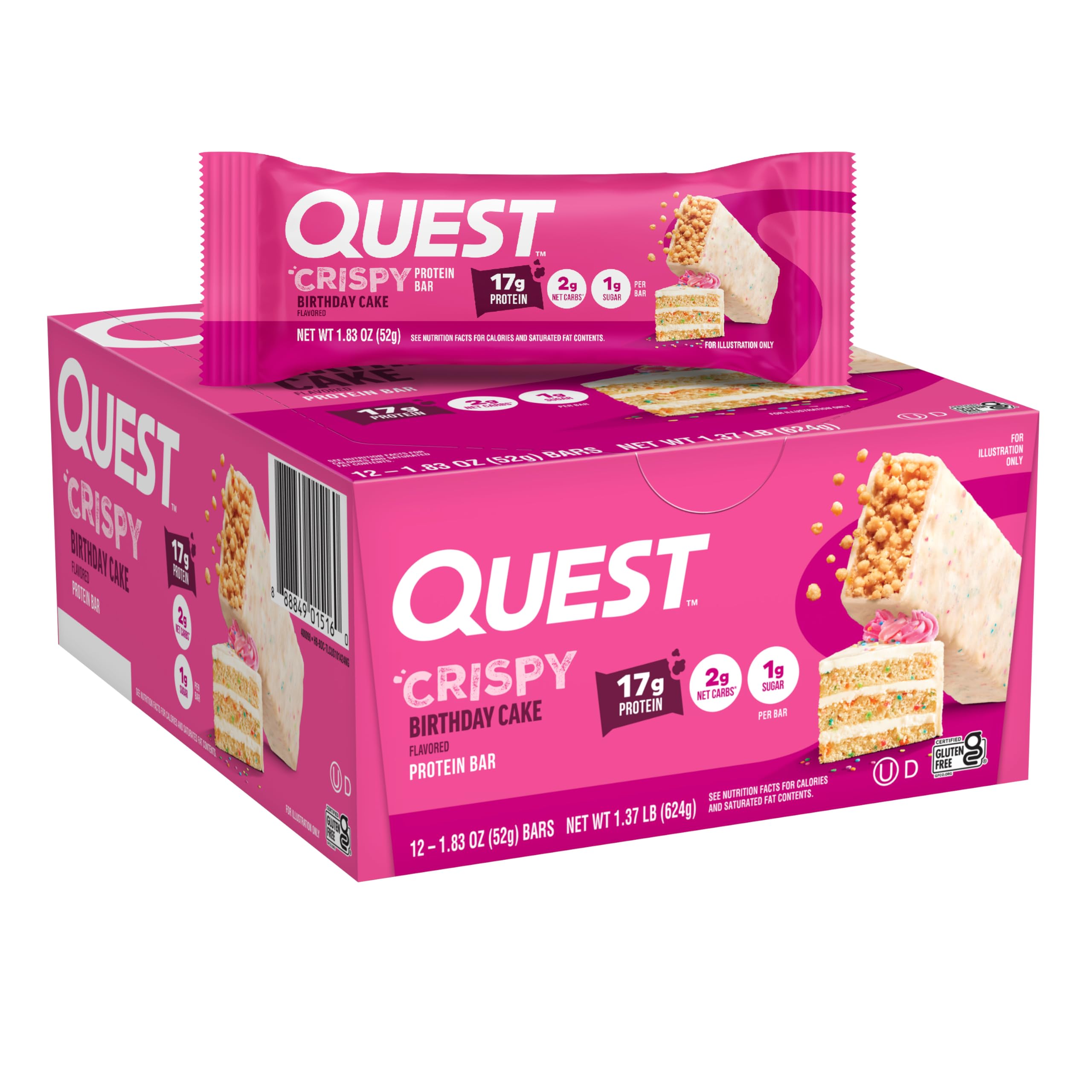 Quest caja 12 unidades frontal mostrando empaque y ventaja de almacenamiento