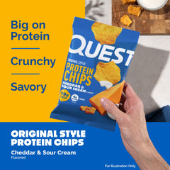 Quest primer plano de textura crujiente, sabor intenso y bajo carbohidrato