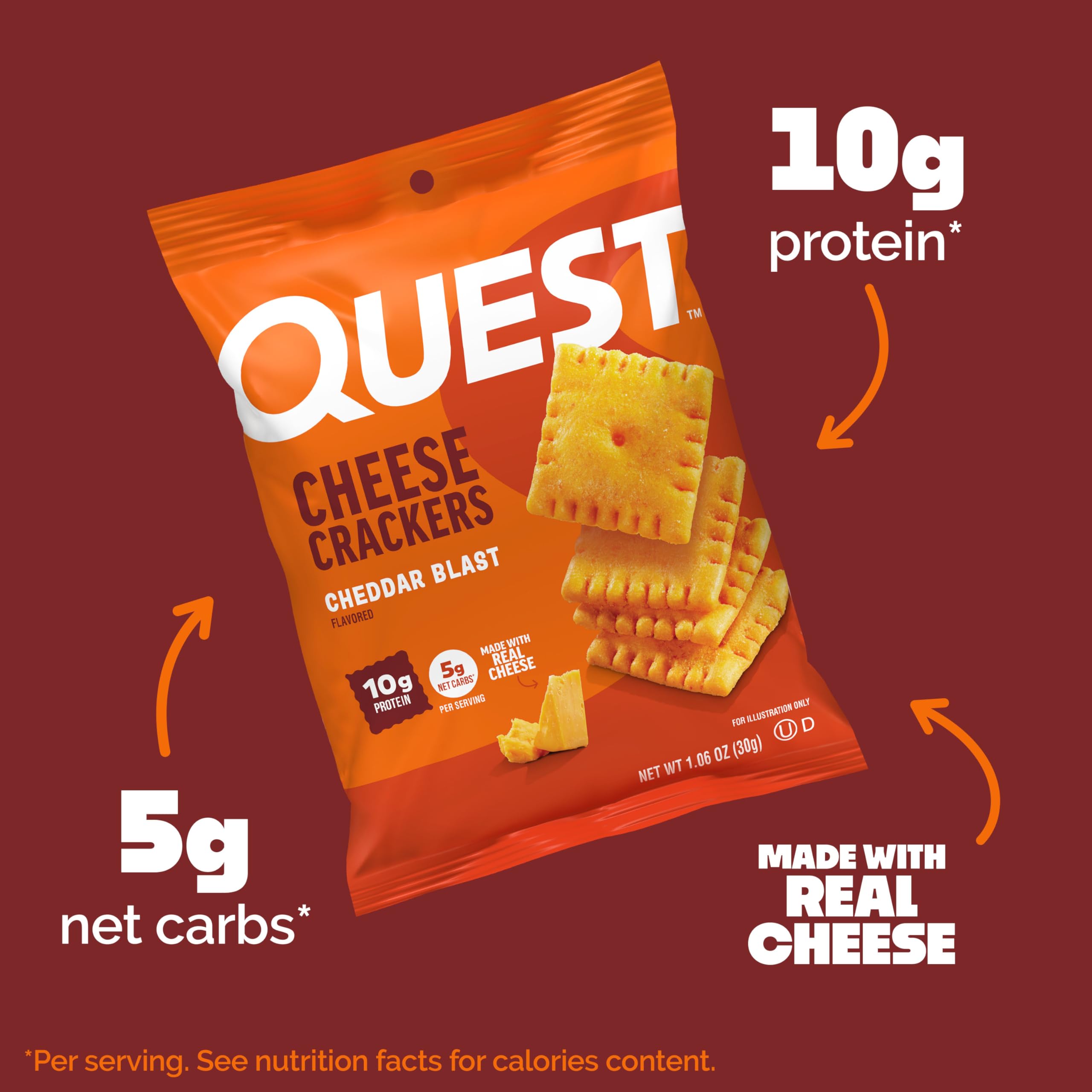 Quest detalle del queso real en galletas, sabor intenso y natural