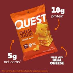 Quest detalle del queso real en galletas, sabor intenso y natural