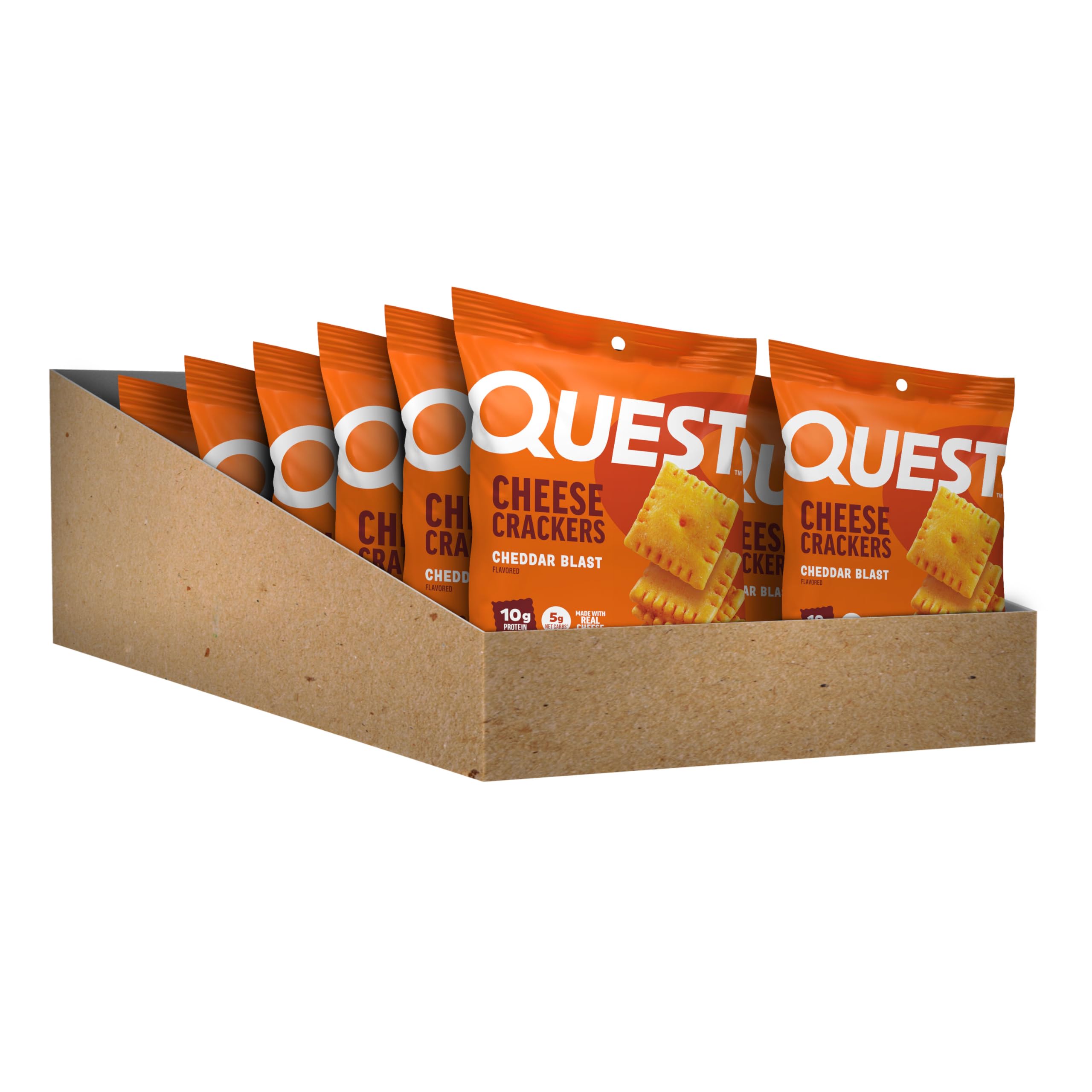 Quest sobre abierto con galletas crujientes, textura apetecible y proteína