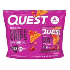 Quest empaque frontal mostrando sabor spicy sweet chili y conveniencia