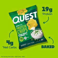 Bolsa frontal de Quest Sour Cream & Onion con aspecto apetitoso y claro