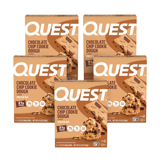 Quest vista frontal del paquete de 12 barras con diseño atractivo y beneficio de proteína alta