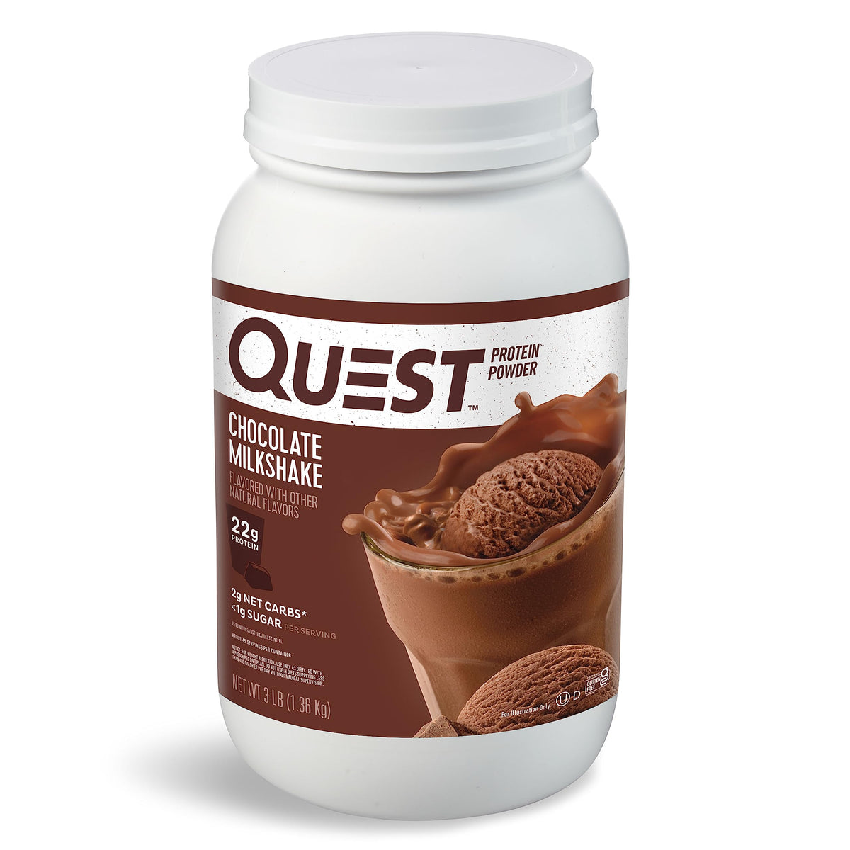 Quest bote frontal mostrando diseño y porciones, ideal para planificar consumo