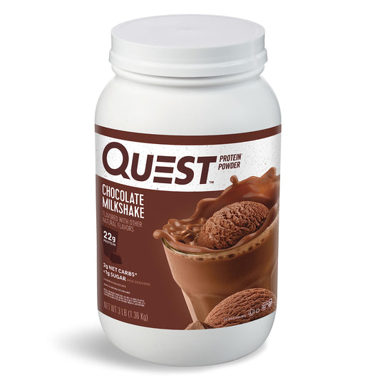 Quest bote frontal mostrando diseño y porciones, ideal para planificar consumo