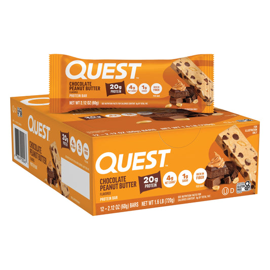 Quest barrita frontal mostrando envoltorio y beneficio proteico
