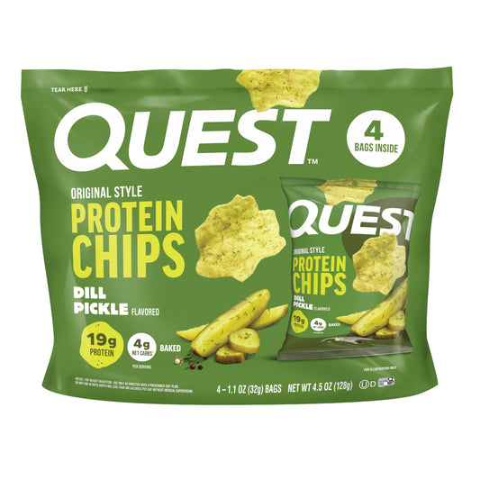 Quest paquete frontal mostrando diseño y beneficios para snack alto en proteína