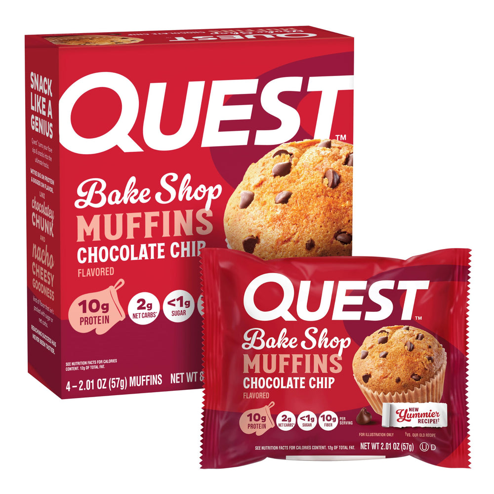 Quest muffin empaque frontal mostrando diseño y beneficio proteico