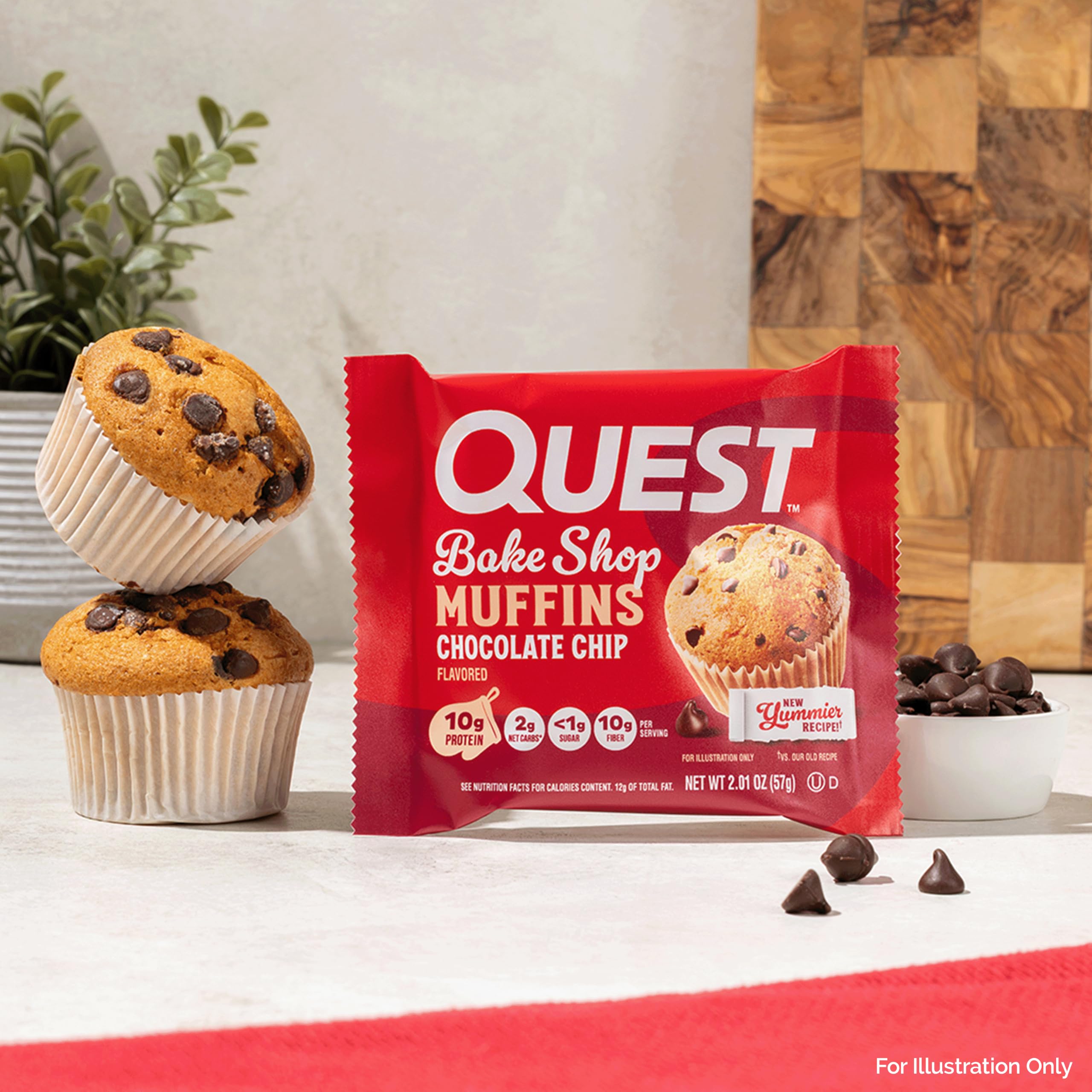 Cuatro Quest muffins alineados mostrando la cantidad por paquete