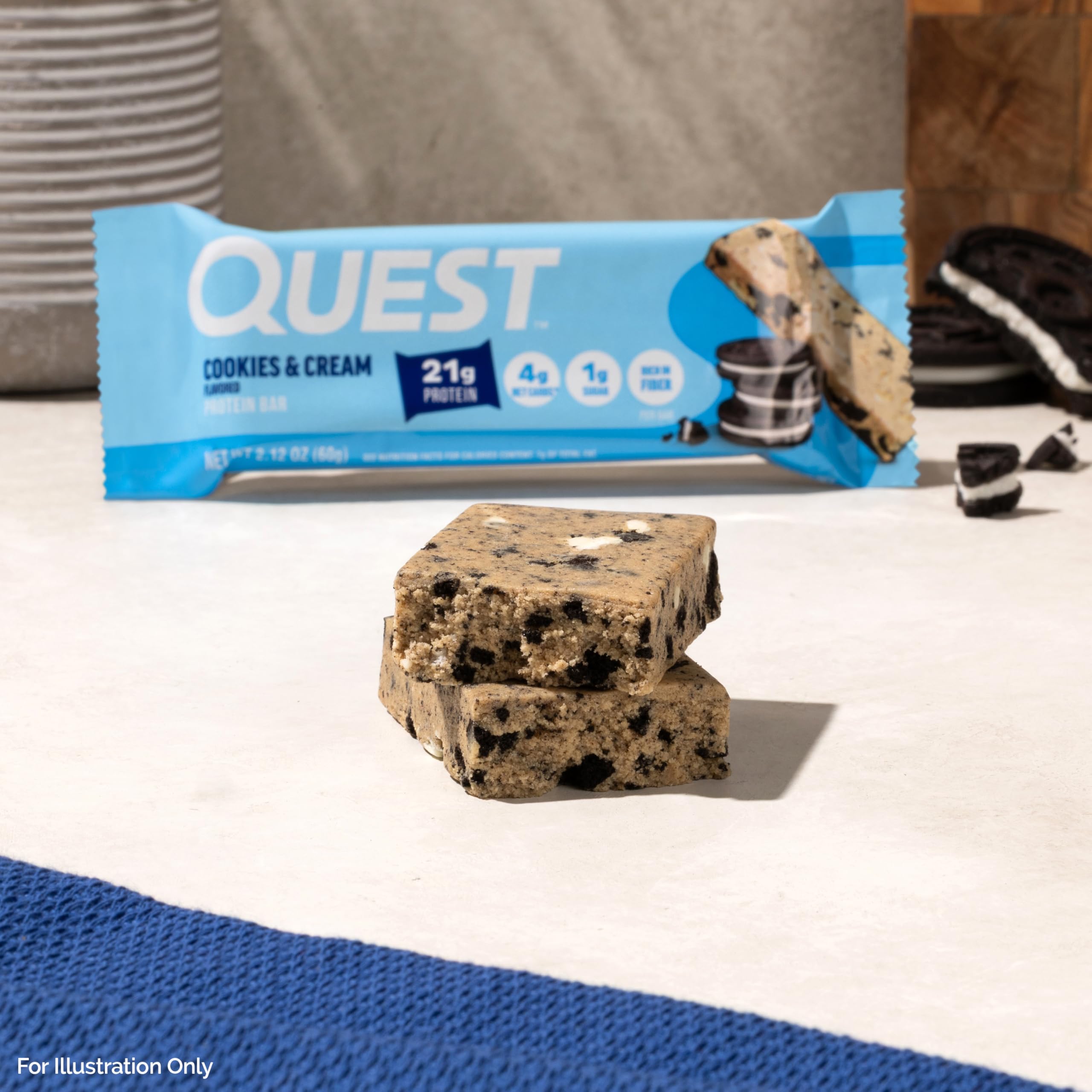 Caja abierta con 12 barras Quest para almacenamiento y reposición fácil