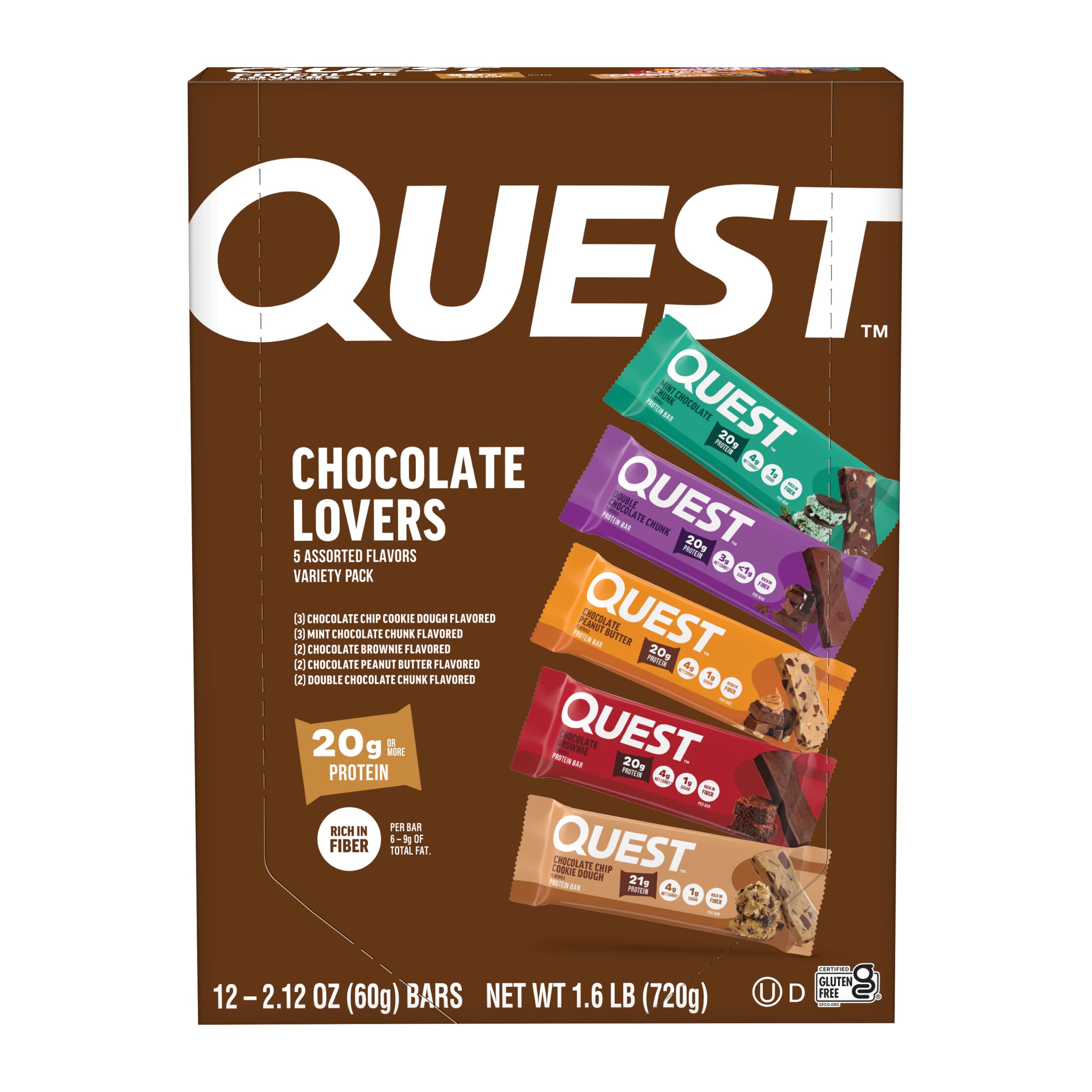 Quest pack frontal chocolate lovers mostrando variedad y conveniencia