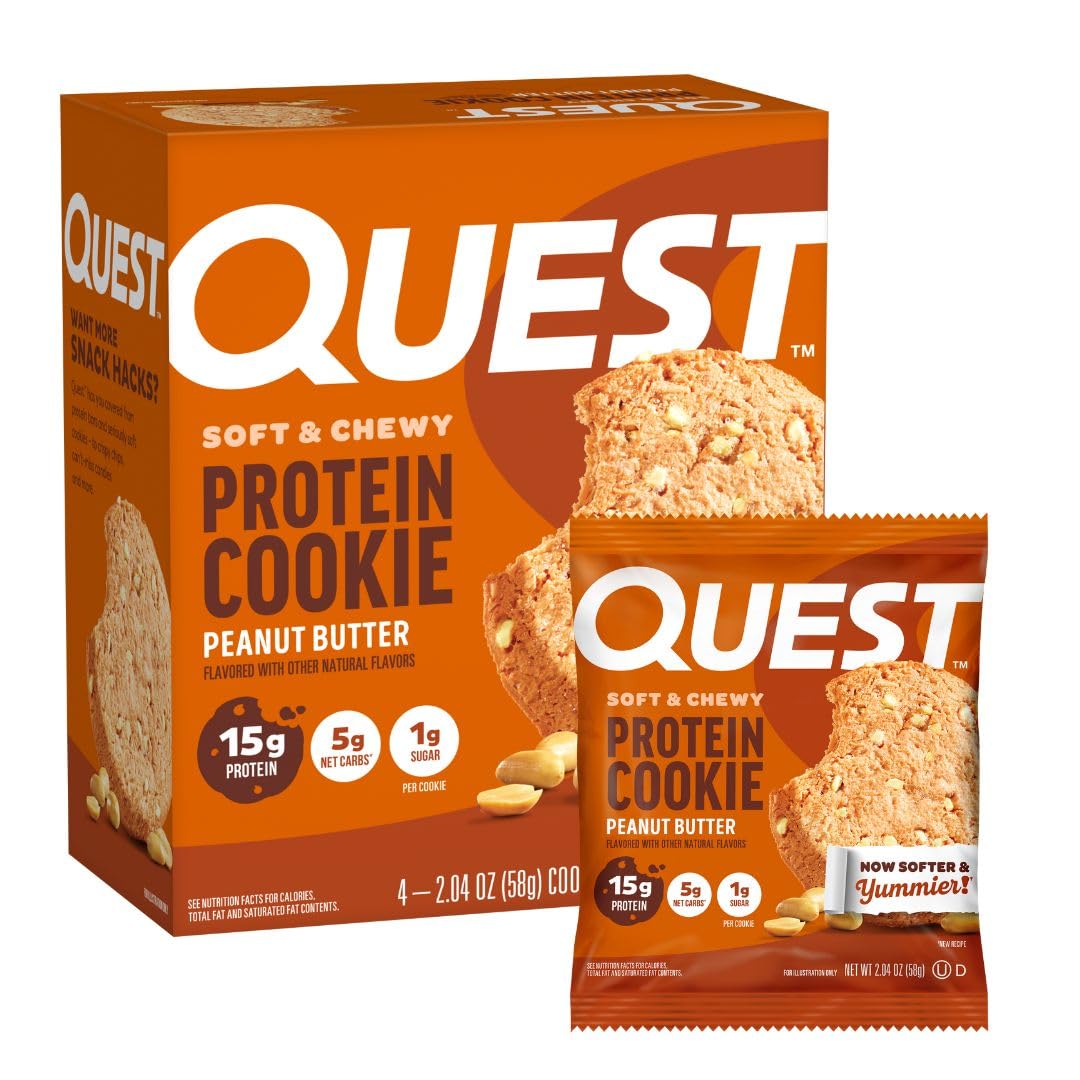 Quest galleta frontal en caja mostrando 4 unidades y conveniencia