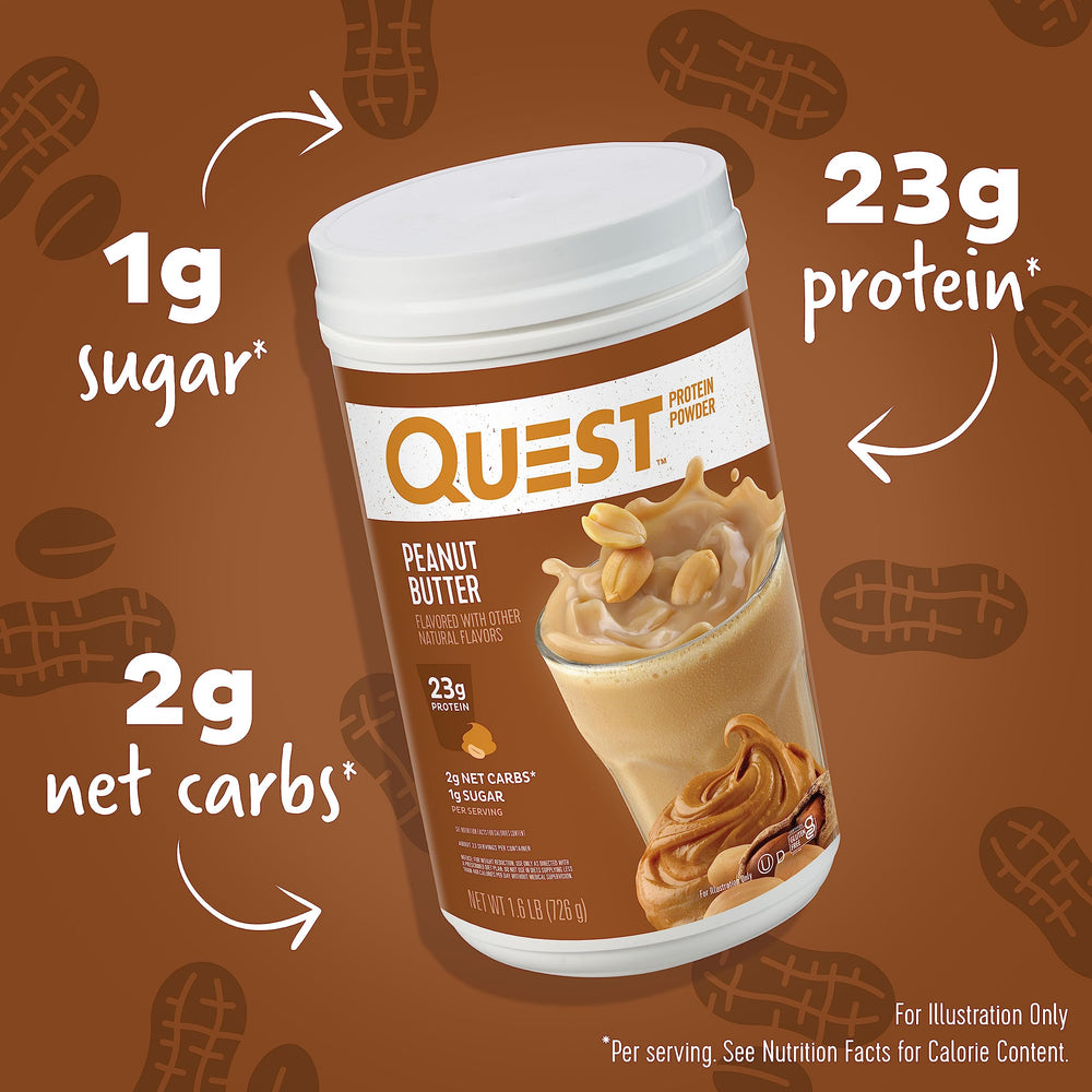 Quest tapa abierta con scoop, fácil dosificación y almacenamiento práctico