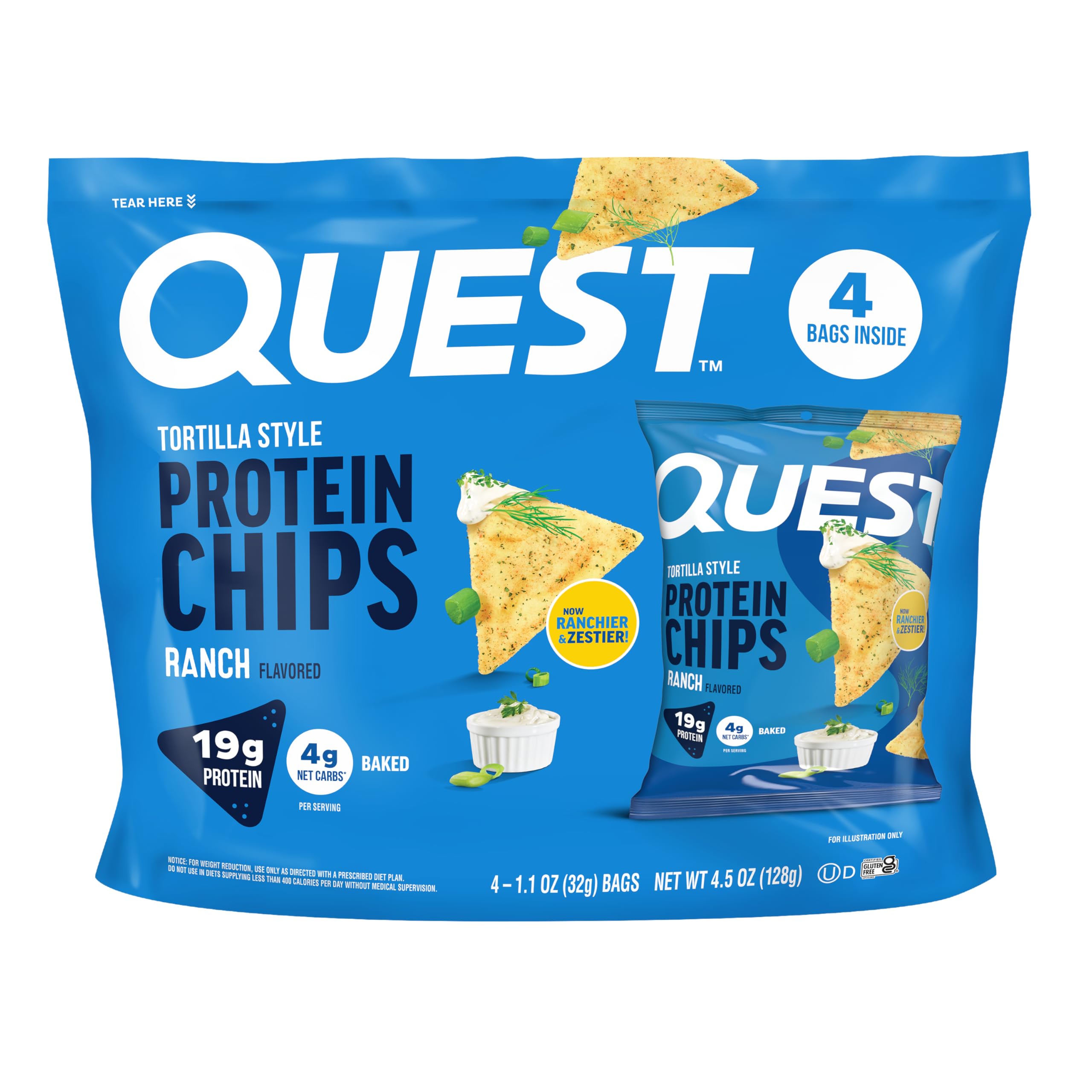 Quest empaque frontal mostrando sabor ranch y beneficios proteicos