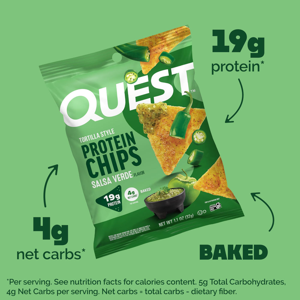 Quest bolsa abierta que revela chips crujientes y textura apetitosa