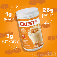 Quest primer plano del polvo Salted Caramel, textura fina y mezcla fácil