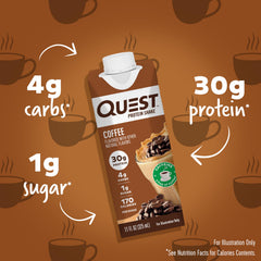 Quest textura cremosa del batido resaltando sabor a café