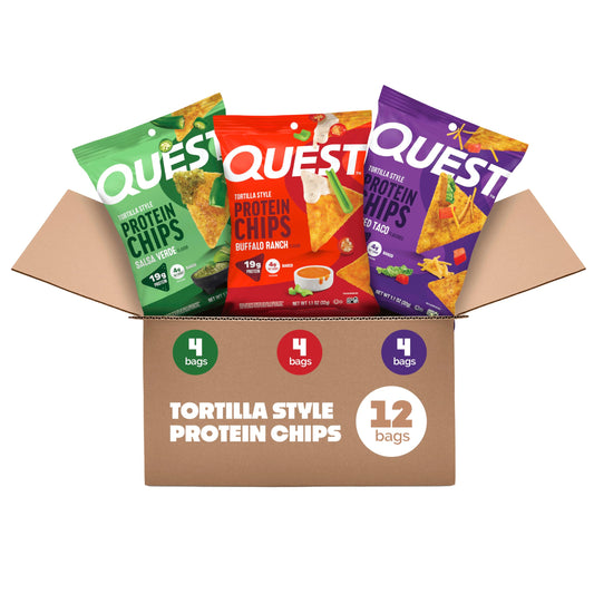 Quest packaging frontal mostrando variedad y conveniencia para snacks