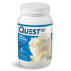 Envase frontal Quest con imagen de vainilla y beneficio sabor cremoso