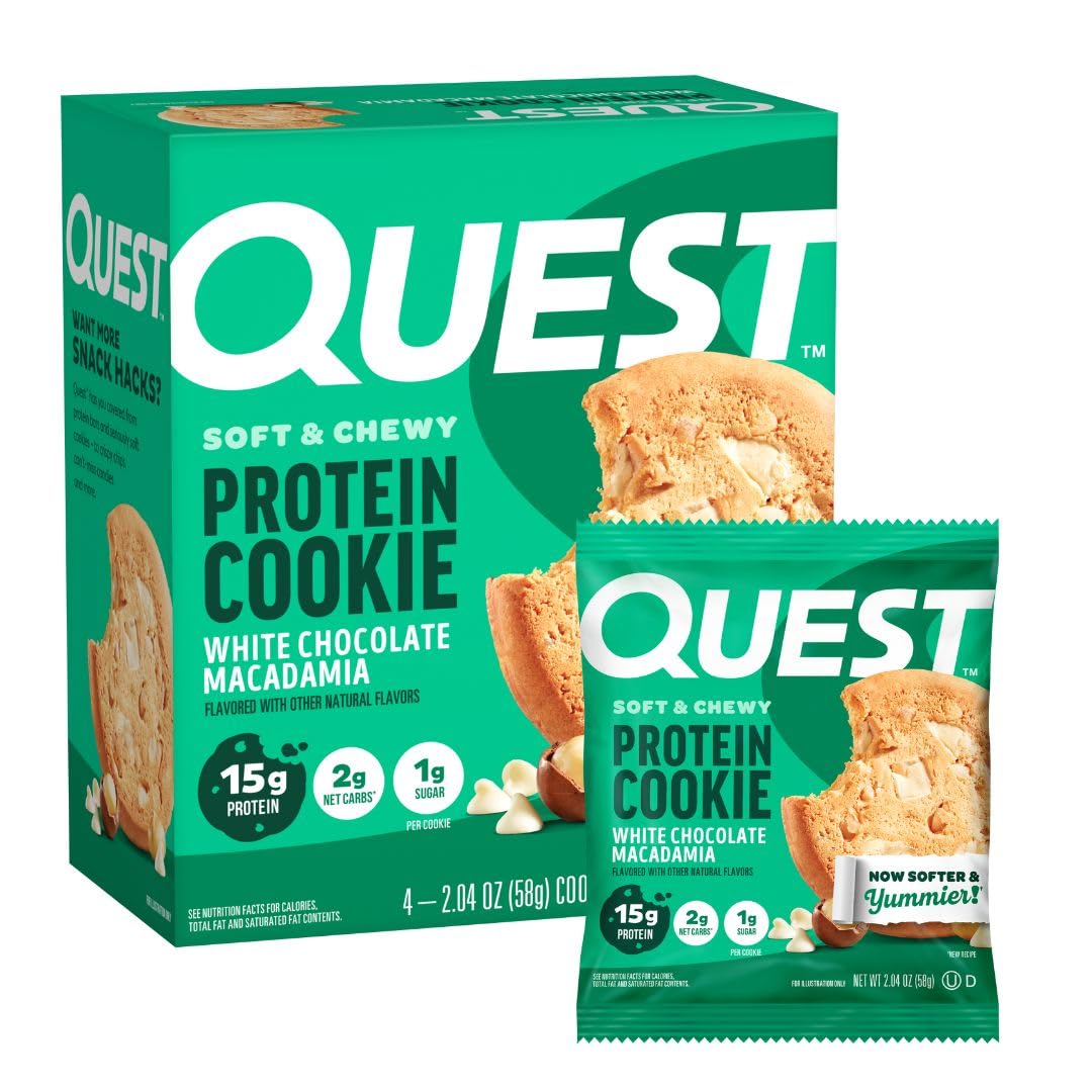 Quest paquete frontal mostrando la caja de 4 unidades y beneficios nutricionales