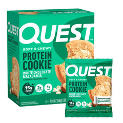 Quest paquete frontal mostrando la caja de 4 unidades y beneficios nutricionales
