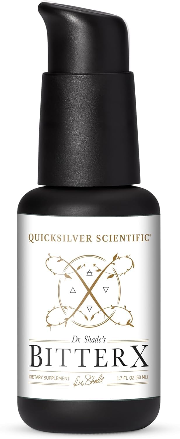 Quicksilver BitterX vista frontal del frasco con etiqueta clara y beneficios