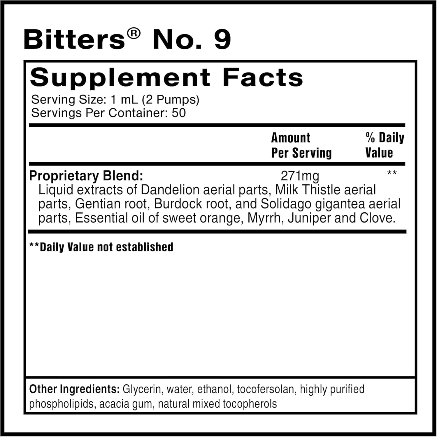 Quicksilver Dr. Shade's Bitters No. 9 primer plano de textura liposomal, absorción rápida