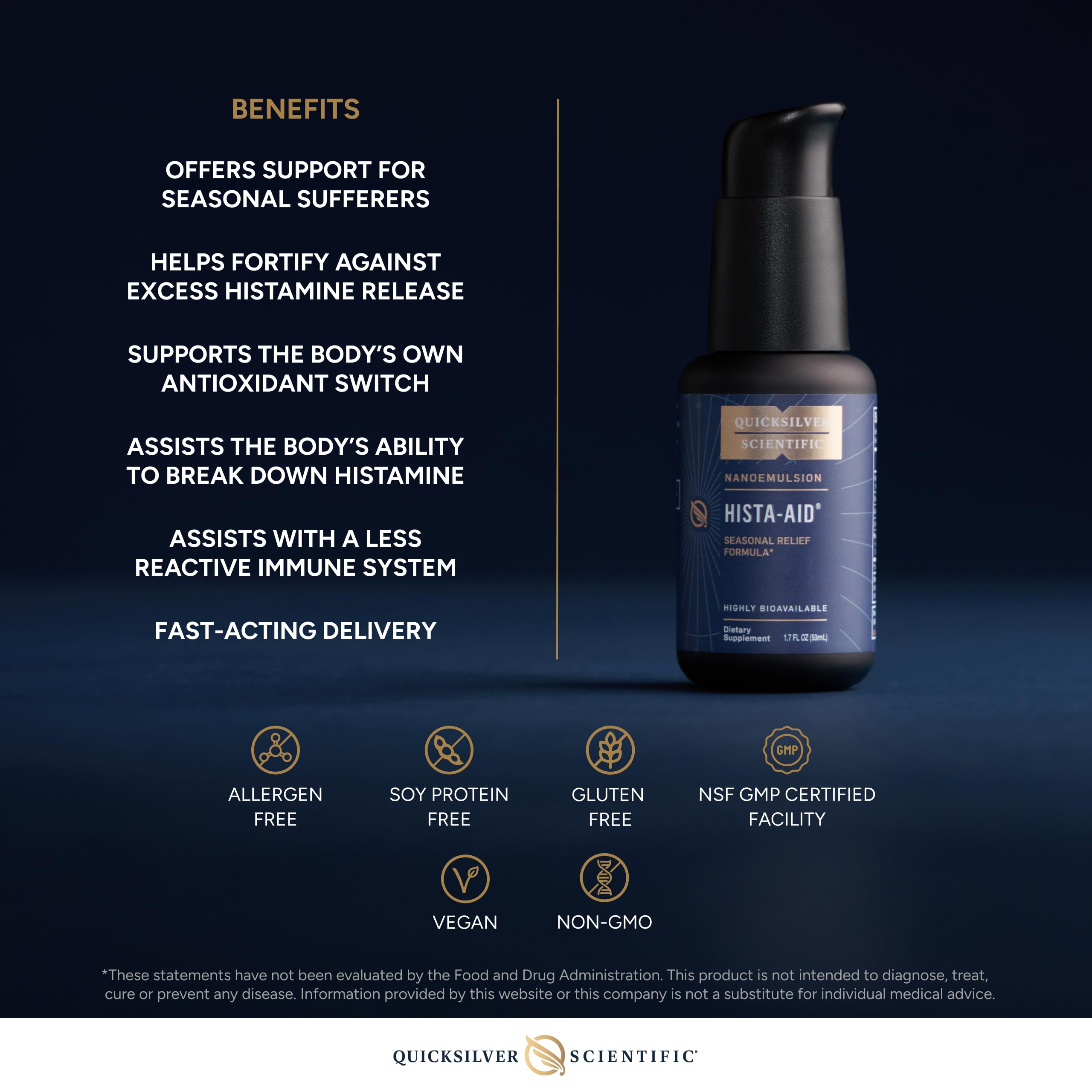 Quicksilver Scientific primer plano de la lista de ingredientes y beneficios funcionales