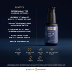 Quicksilver Scientific primer plano de la lista de ingredientes y beneficios funcionales