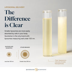 Quicksilver Scientific frasco en mano para mostrar escala y facilidad de uso diario