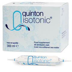 Quinton detalle de la solución isotónica destacando pureza y filtrado