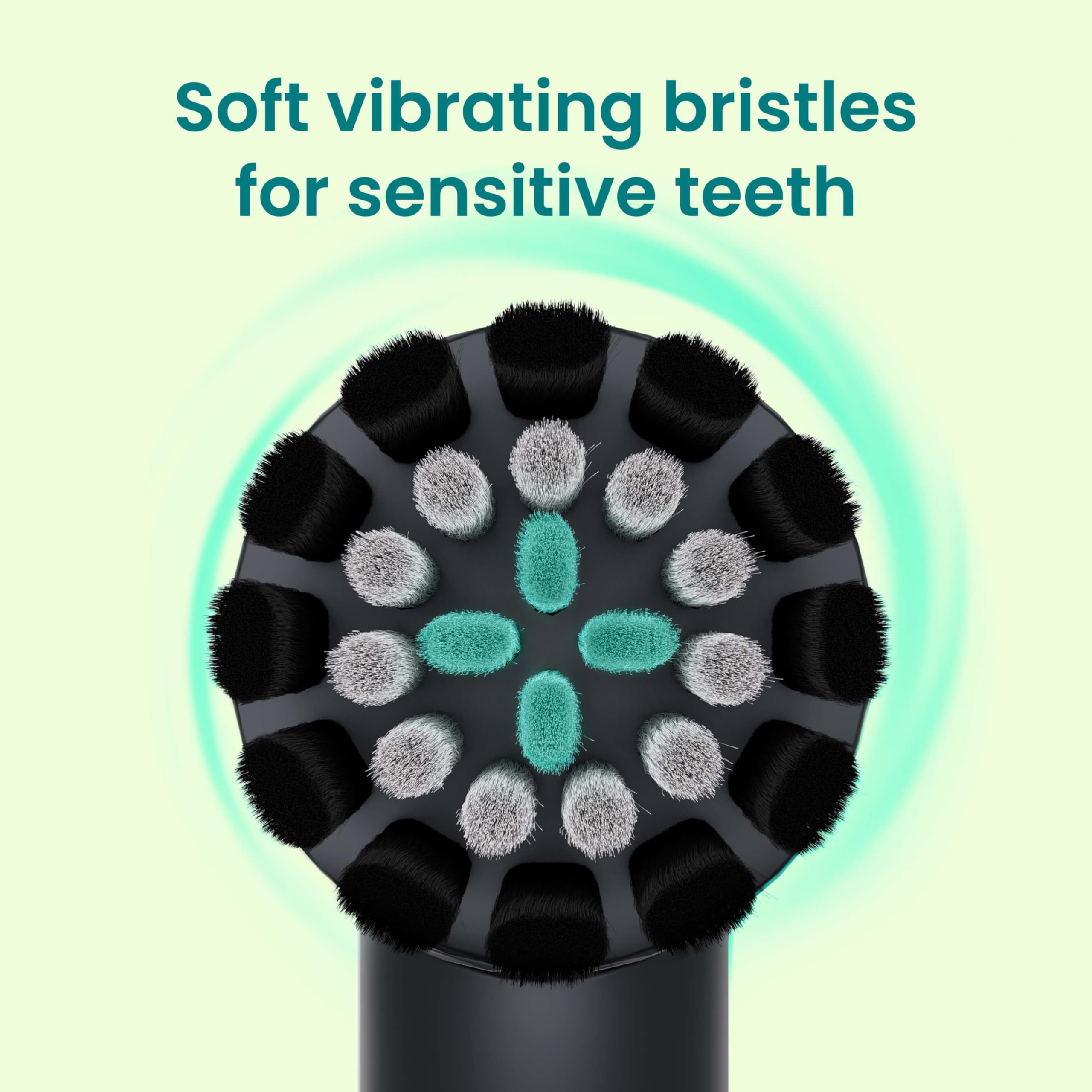 quip detalle de cerdas dual-length que mejora alcance interdental