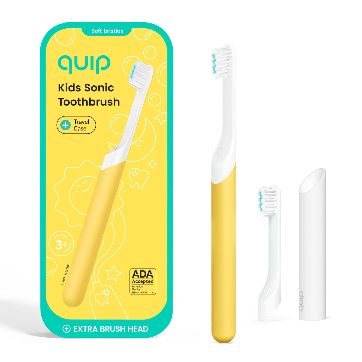 Quip cepillo infantil amarillo vista frontal para motivar el cepillado