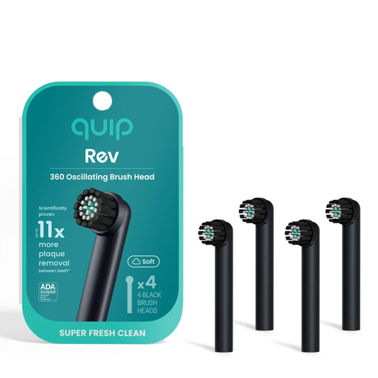 quip cabezal frontal negro mostrando diseño compacto y reemplazo fácil