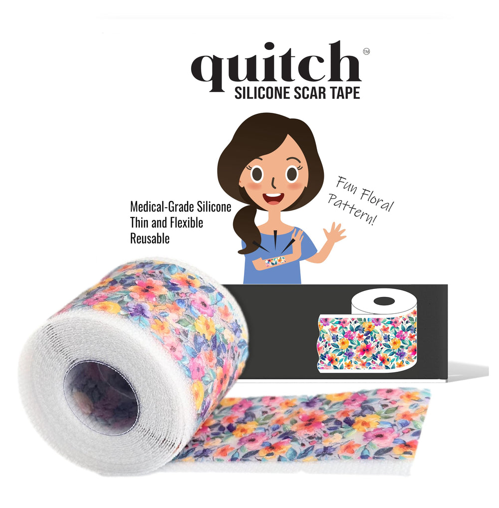 Quitch embalaje frontal floral mostrando producto y estilo, transmite confianza